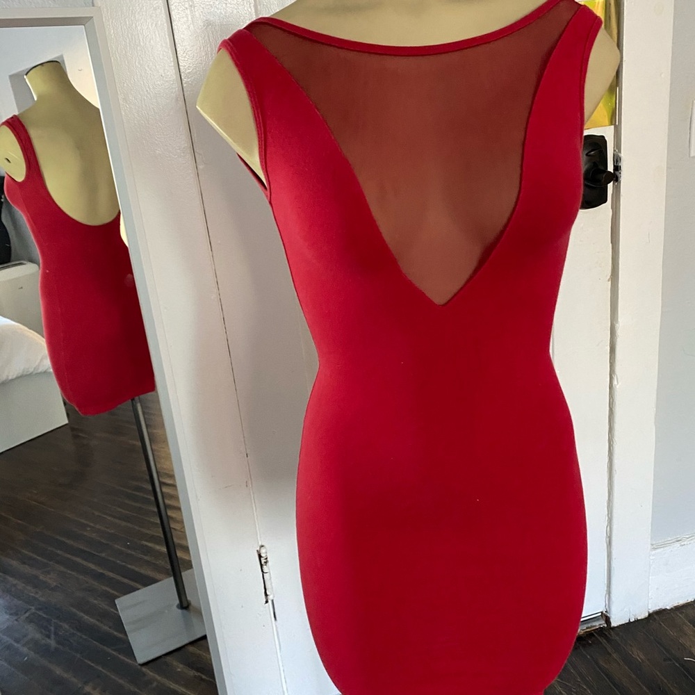 American Apparel Red Body con Mesh mini dress.